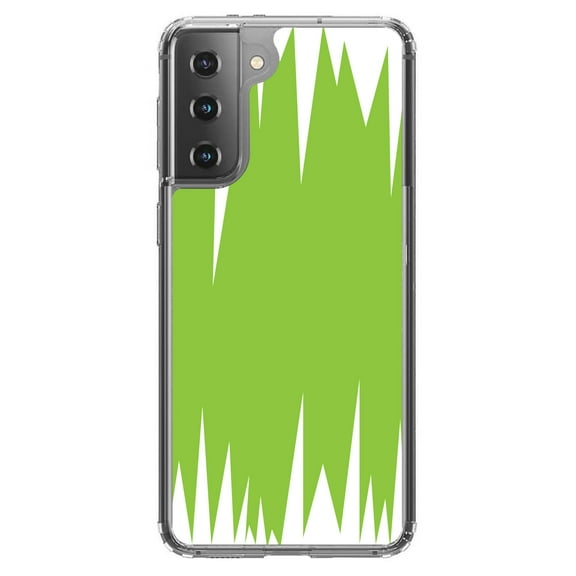 DistinctInk Clear Shockproof Hybrid Case for Galaxy S21 5G (6.2" Screen) - TPU Bumper, Acrylic Back, Tempered Glass Screen Protector - Lime Green White Spikes