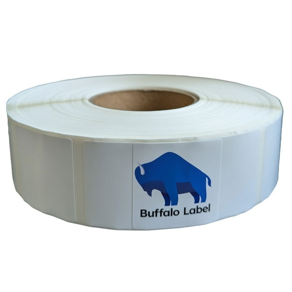 BuffaloLabel 2" x 2" x 2500 Labels - White Gloss BOPP Roll Inkjet Labels - 3" Core - Blank