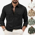 thumbnail image 3 of WTXUE Button-Up Shirts Long Sleeve, Notch Neck Shirts for Men Spring Summer Lapel Shirt Double Pockets Shirt Solid | Workwear for Men Khaki L, 3 of 8