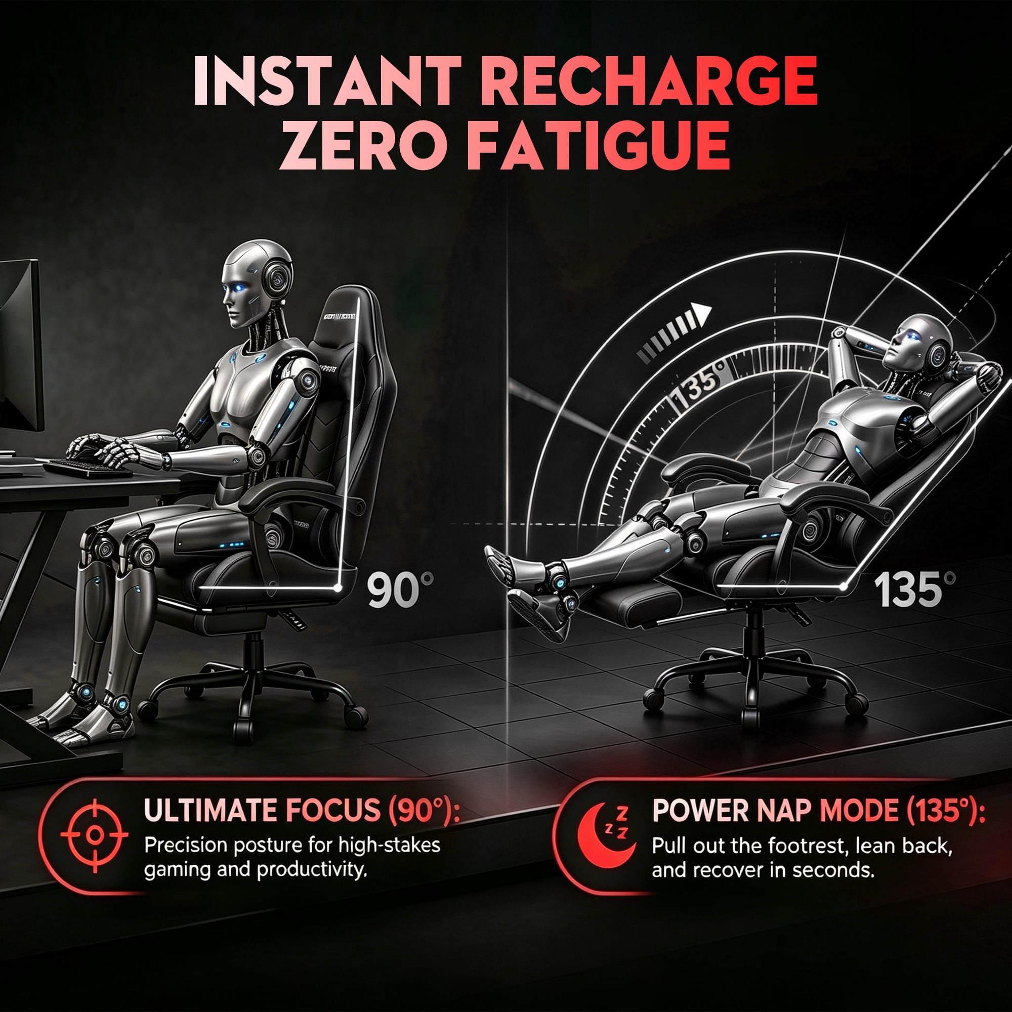 GTRACING Ergonomic GTWD-200 Gaming and Office Chair with Adjustable Pillows and Footrest, Black