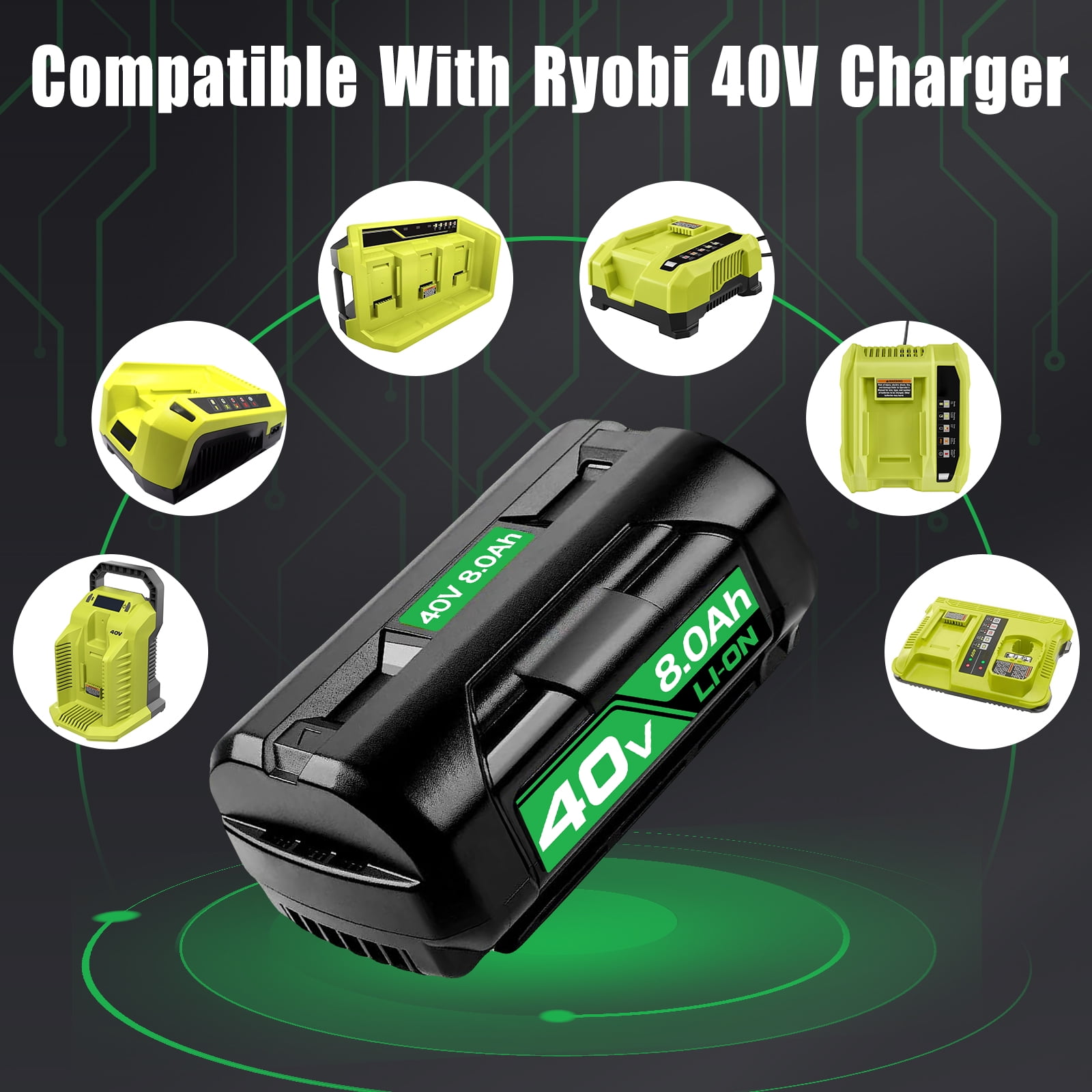 2 Pack 40V 8000mAh Replacement for Ryobi Battery Compatible with Ryobi 40v Battery Fits for Ryobi Battery 40v OP4060 OP4015 OP4026 OP40201 OP4040 OP40401 OP4050 OP40501 OP40601 with LED Indicator