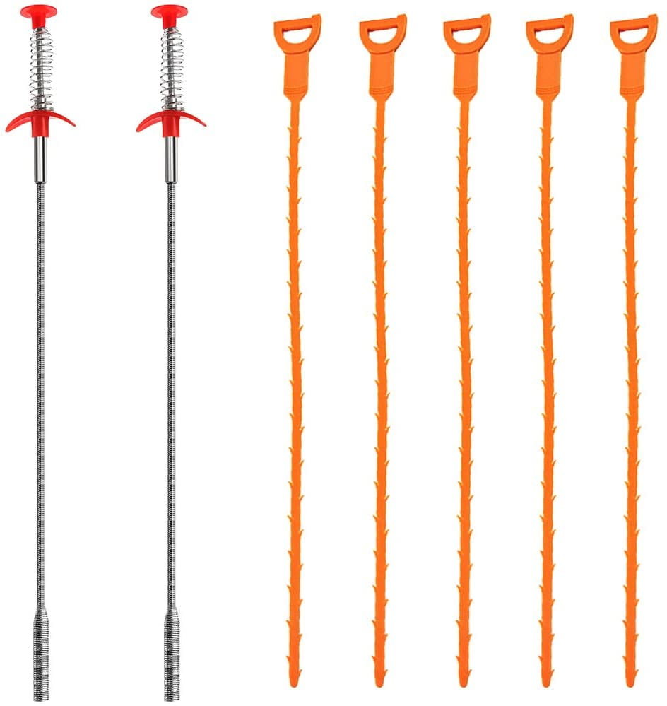 7 Pack Drain Clog Remover, Unclog Shower Bathtub Sink Cleaner Stick Tool Hair Catcher (20 Inch)