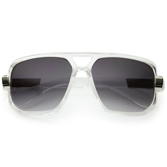 sunglassLA Unisex Classic Flat Top Metal Accented Temples Square Aviator Glasses 56mm (Clear-Silver / Lavender) - 56mm