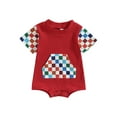 thumbnail image 3 of Aojekbee Independence Day Baby Summer Jumpsuit Casual Checkerboard/ Geometric Print Short Sleeve Romper for Toddler Boy Girls, 3 of 10