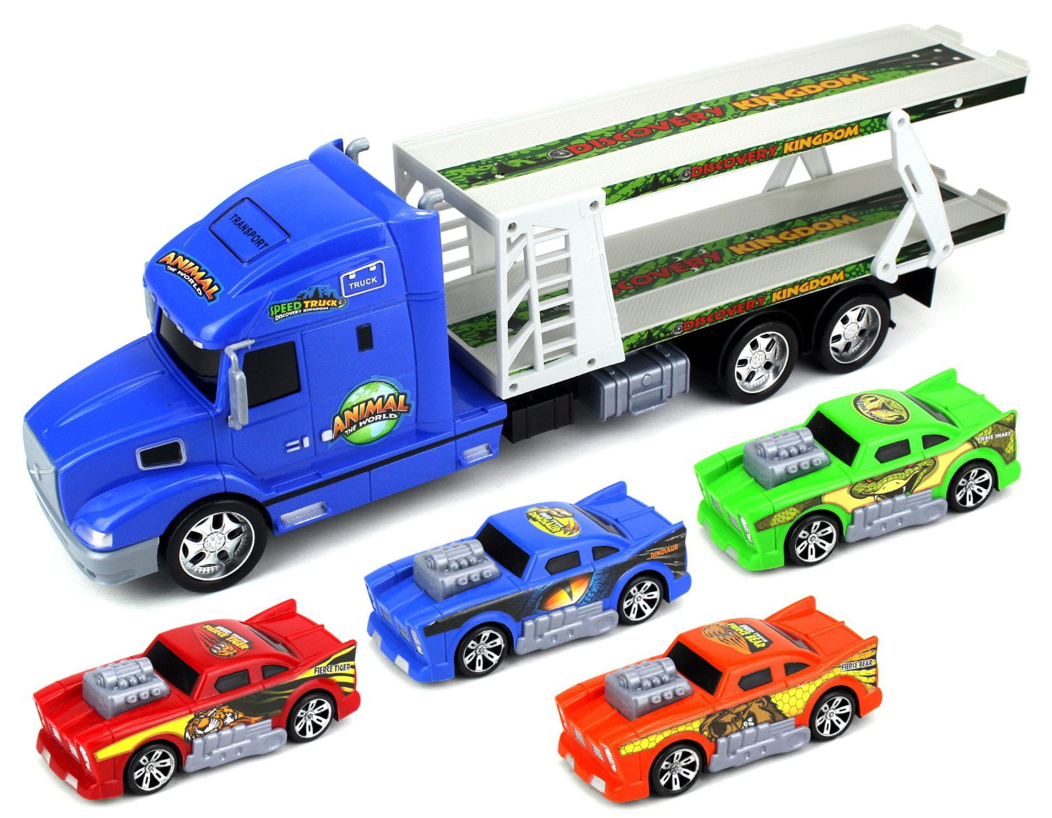 Animal World Car Trailer Childrens Friction Toy Transporter Truck