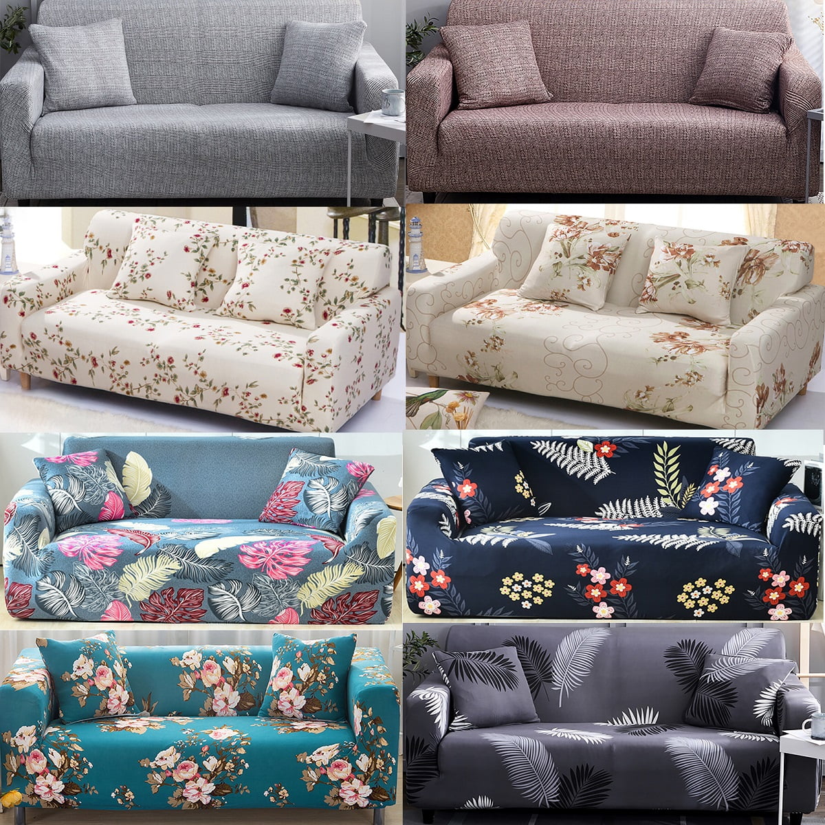 1/2/3/4 Seater Sofa Cover Stretch for Living Room Slipcovers with Pink Flowers 