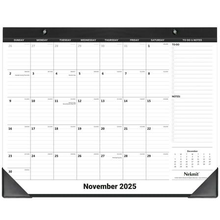 Nekmit Desk Calendar 2025-2026, Desk Pad Calendar 14" x 11", Black