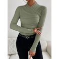 thumbnail image 5 of Michellecmm Women's Spring Elegant Slim Tops Solid Color Long Sleeve High Neck Ruched Wrap T-Shirt Clubwear, 5 of 7