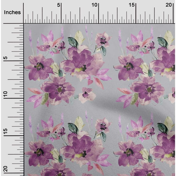 oneOone Cotton Poplin Light Gray Fabric Flower & Leaves Watercolor Quilting Supplies Print Sewing Fabric By The Yard 42 Inch Wide