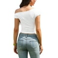 thumbnail image 3 of INSPIRE CHIC Off the Shoulder Tops for Women Summer T-Shirt Ruched Asymmetrical Going Out Party Crop Top XS White, 3 of 6