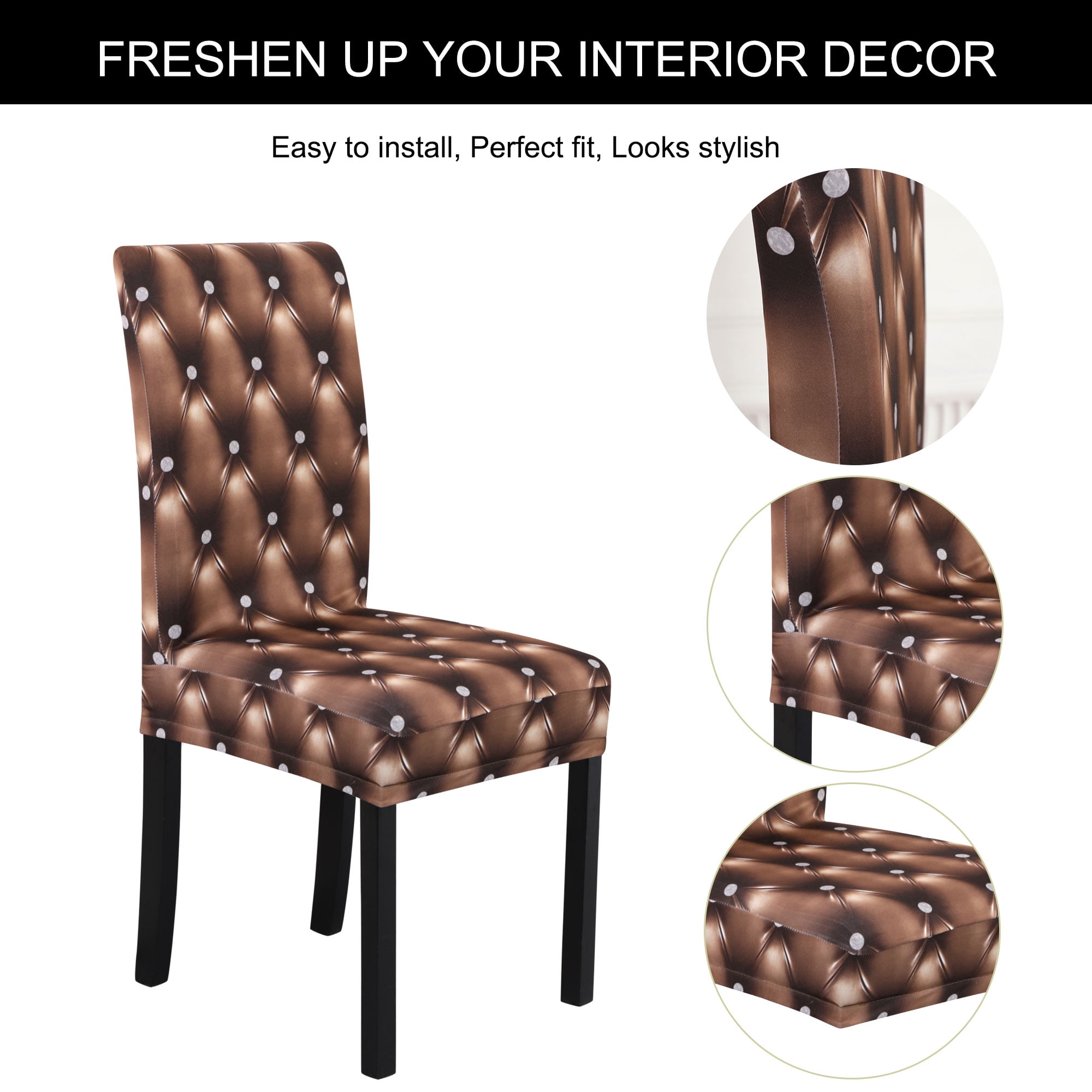 Unique Bargains Stretch Polyester Washable Dining Chair Covers Slipcovers Coffee 6 Pcs