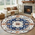 thumbnail image 3 of 6ft Washable Round Rug, Bohemian Circular Non-Slip Circle Area Rug for Living Room Bedroom, Blue Brown Vintage Ethnic Style Texture Indoor Floor Mat for Home Decor, 3 of 9