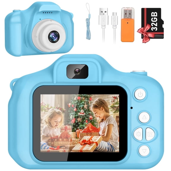 PayUSD Kids Camera 1080p HD Digital Video Camera for Kids 32gb Sd Card Mini Rechargeable Toddler Toys Christmas Birthday Festival Gifts for for 3-12 Years Kids, Blue