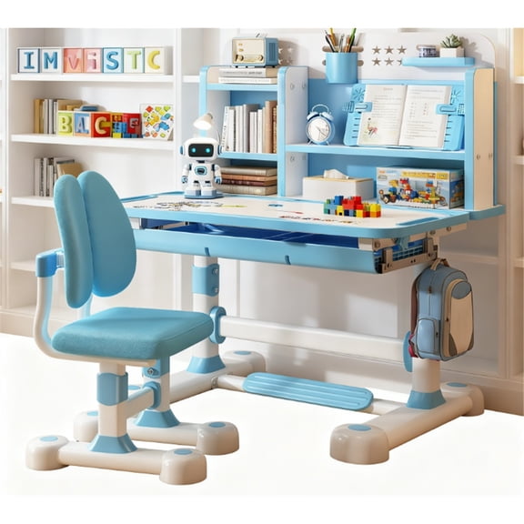 Dapmiu Dual Back Support Kids Study Chair, Adjustable Height, Contoured Back with Lumbar Support Blue