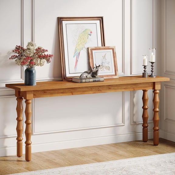 Finmind 70.9" Extra Long Console Table, Narrow Wood Sofa Table Behind Couch for Hallway, Brown