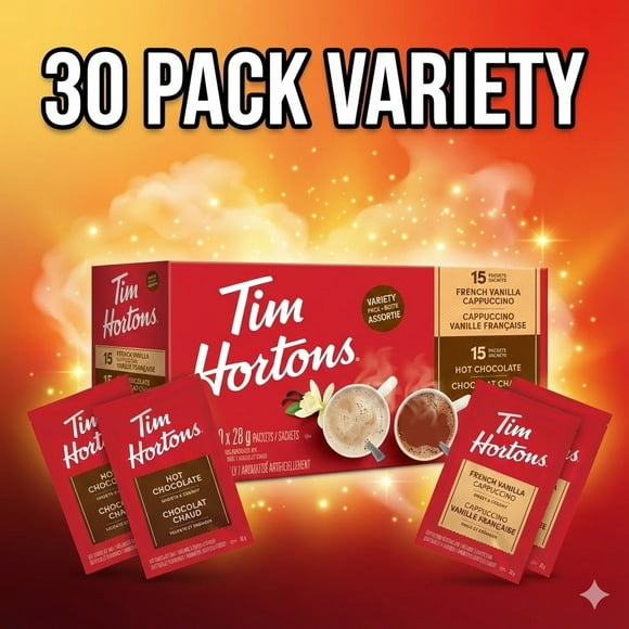 Tim Hortons Assortiment de Cappuccino au Chocolat Chaud et à la Vanille Française 28 G/1 Oz (30/caisse)