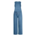 thumbnail image 6 of Elastic Waist Blouse And Pants Set, Women's Solid Sleeveless Tops And Lounge Pants, Casual Two Piece Outfit, Summer Work Office Wear, Professional Style Gifts for Women | Sopatenor,Light Blue XL, 6 of 8