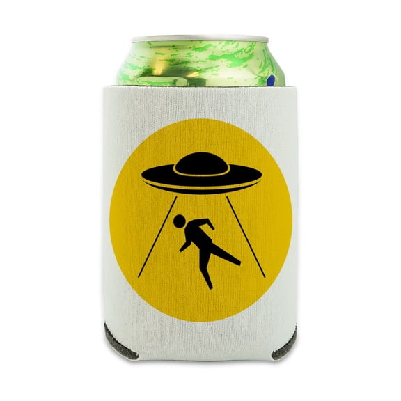 Alien Abduction Hazard Warning Sign Can Cooler - Drink Sleeve Hugger Collapsible Insulator - Beverage Insulated Holder