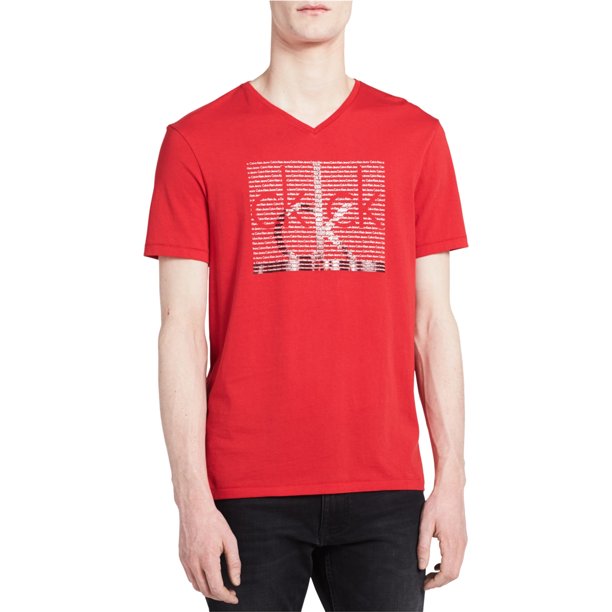 Calvin Klein Camiseta con gráfico repetido para hombre, rojo, XLT