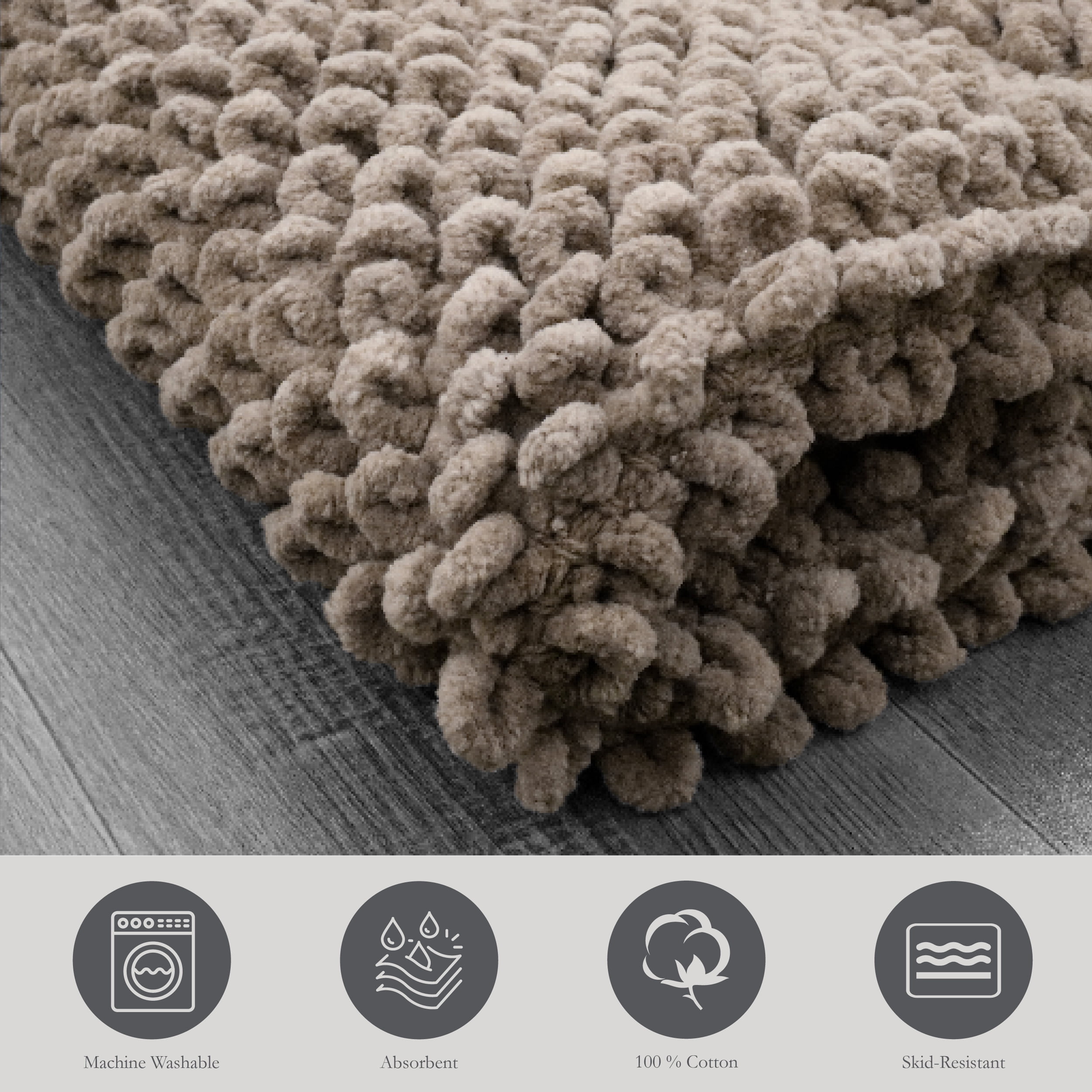 Jean Pierre New York Sophie Border 100% Cotton Bath Mat - Non-Slip Bath Rug - Brown Cappuccino - 17" x 24"