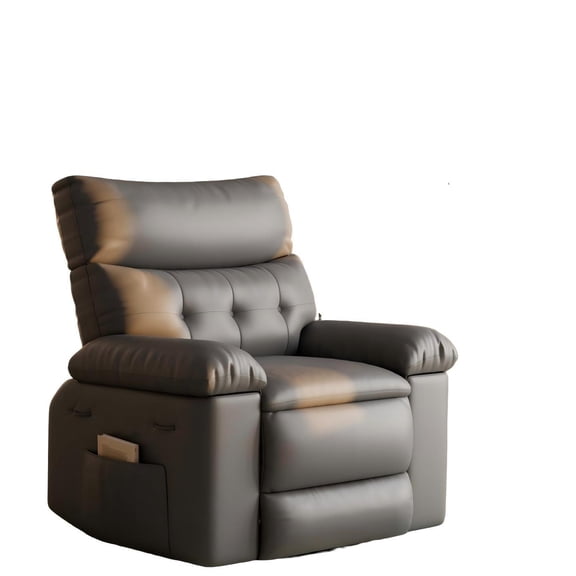Swivel Rocking Recliner Chair with Heat and Massage - Oversized PU Leather Nursery Rocker, Grey