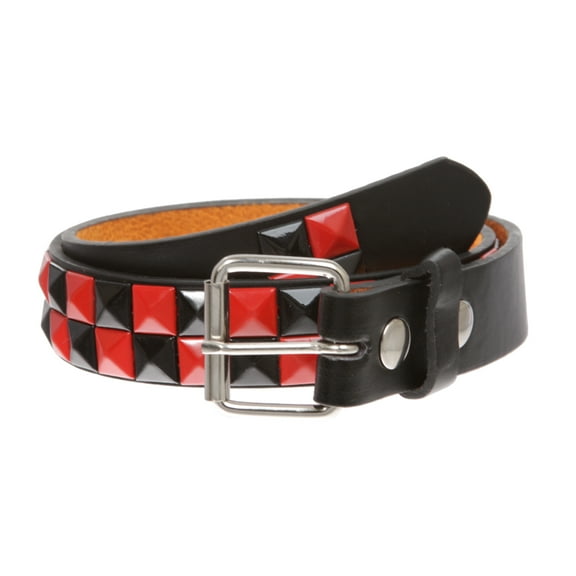 Kids' Checkerboard Studded Belt – 1" Faux Leather, Snap-On