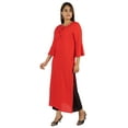 thumbnail image 3 of Moomaya Solid Rayon Kurta For Women bell Sleeve Drawstring Neck Long Ethnic Kurti, 3 of 6