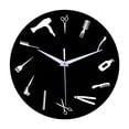 thumbnail image 1 of Reloj de pared redondo, decoración para colgar en la pared, regalo minimalista multiusos para barberos. Fondo negro, 1 of 9