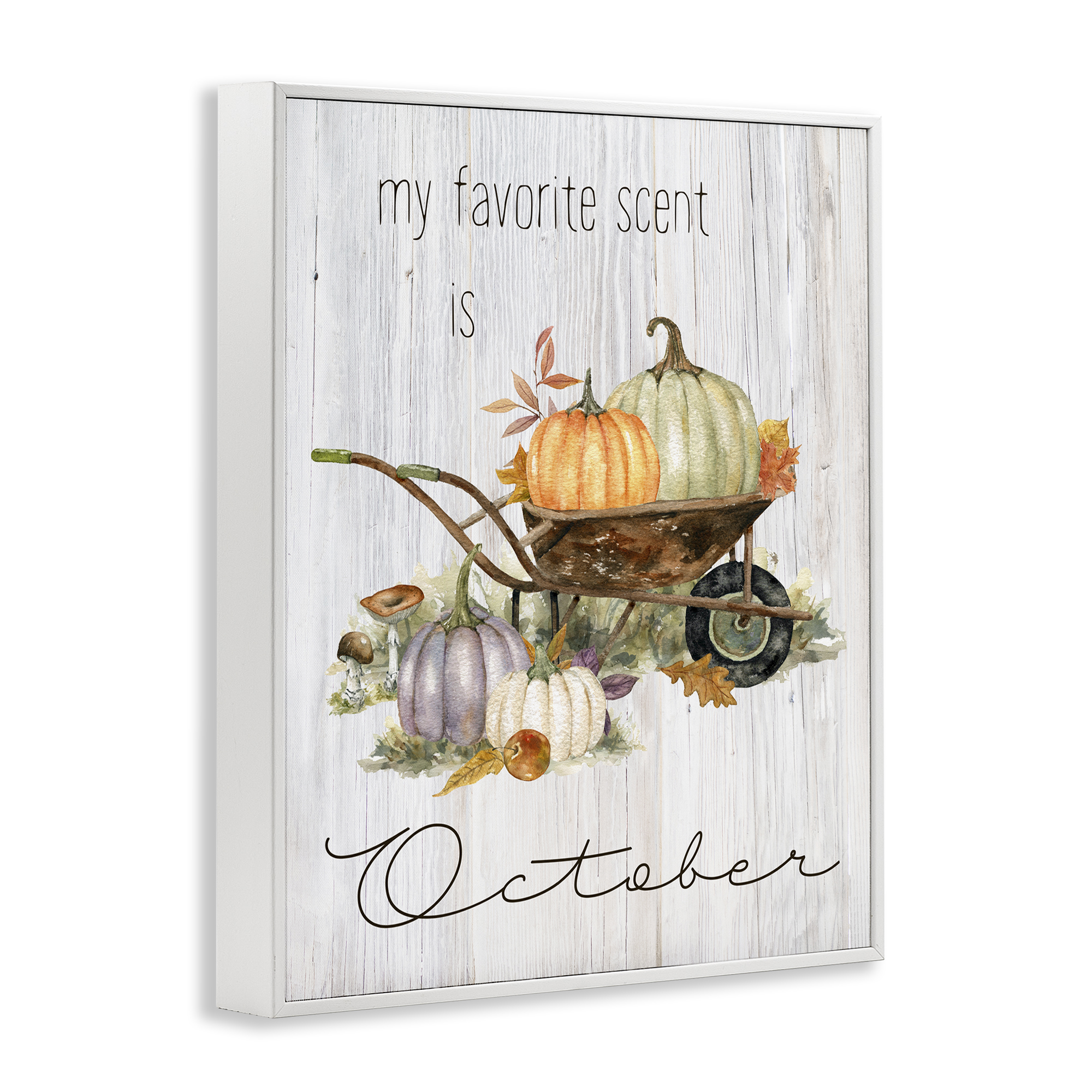 Stupell Industries Favorite Scent is October Holiday Painting White Framed Art Prints Wall Art, 24 x 30