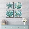 thumbnail image 2 of Teal Conch Shell Canvas Wall Art Bathroom Decor Rustic Watercolor Starfish Prints Pictures Vintage Beach Laundry Painting Poster 4 Pcs Set Modern Theme Framed Artwork Bedroom Home Decoration 14x14, 2 of 6