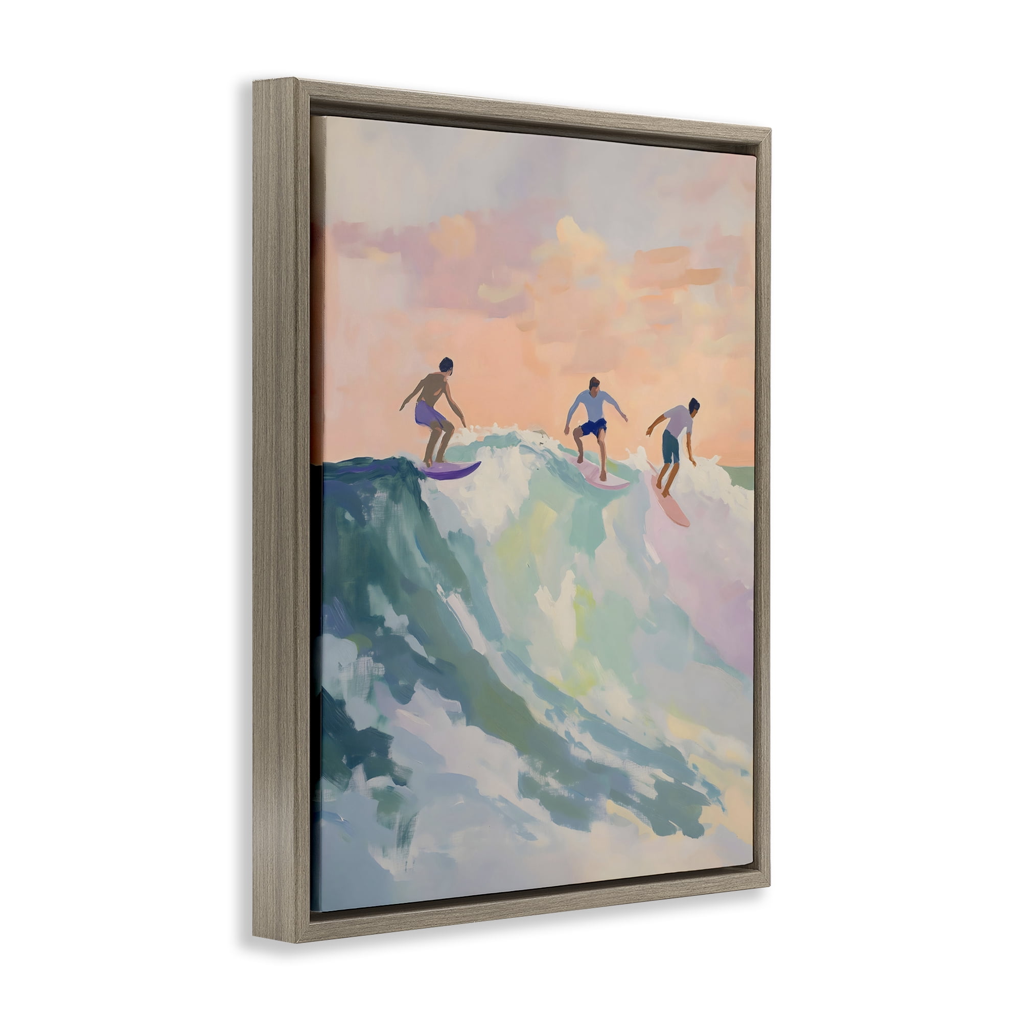 Stupell Industries Group of Surfers at Sunset Brown Framed Floater Canvas Wall Art, design by The Prints Vibe