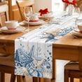 thumbnail image 5 of Blue Eucalyptus Coastal Cotton Linen Table Runner for Dining Kitchen, Beach Starfish Shell Nautical Retro Wedding Outdoor Party Tablerunners, Dresser Scarf Coffee Tablecloth Runners 13x70 Inches, 5 of 9