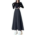 thumbnail image 4 of Abomasnow Maxi Skirts for Women Hight Wasited A Line Pleated Long Skirts with Belted Fall Winter Skirts S-XL, 4 of 7