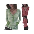 thumbnail image 4 of Women Striped Button‑Up Henley Long‑Sleeve Tops, Loose‑Fit Casual Tunic Blouse Shirts, 4 of 5