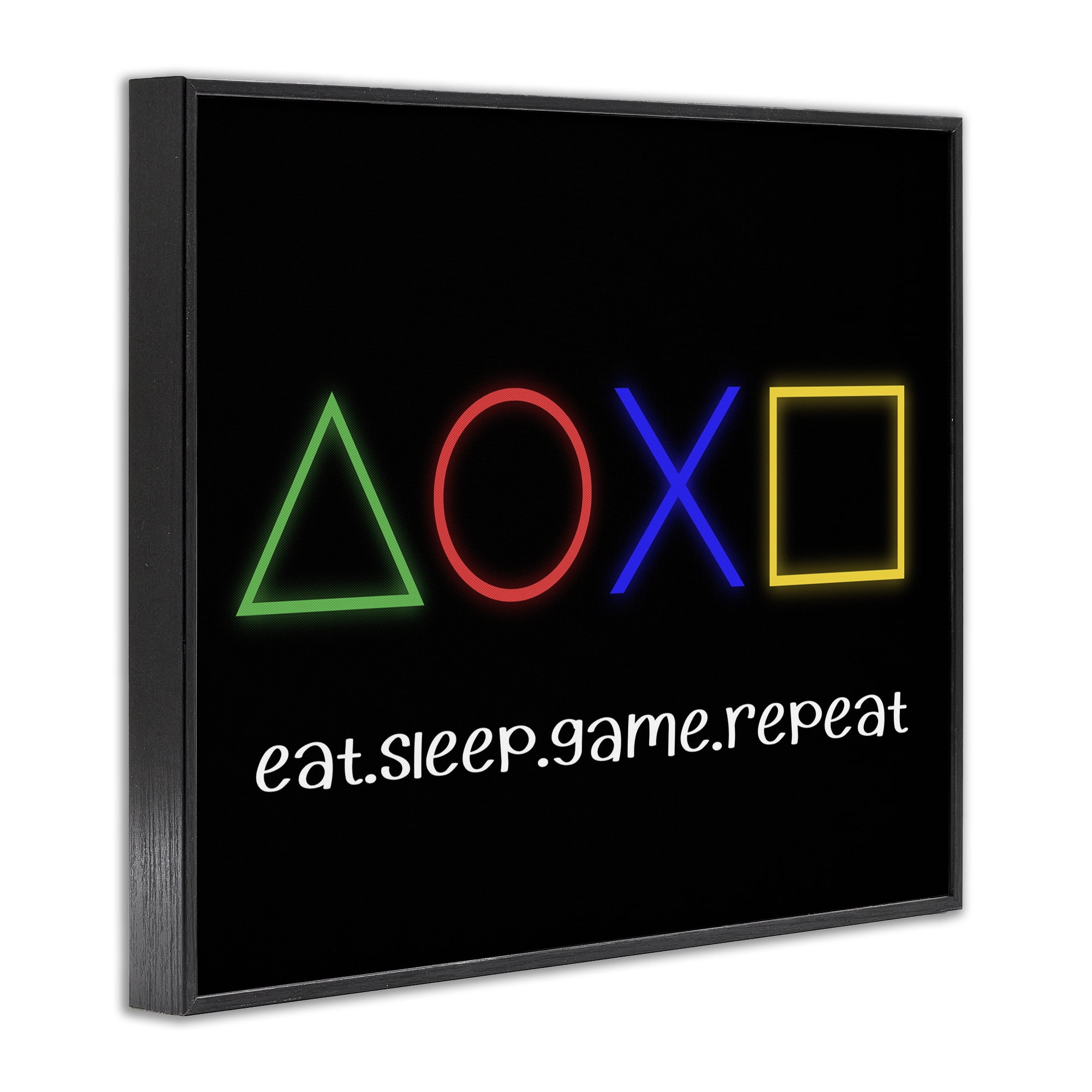 Neon Gaming Symbols & Words Black Framed Giclee Art, design by Christine Simpson Art