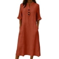 thumbnail image 2 of Kilaqueen Women's Summer Maxi Shirt Dress, Cotton Linen Collared Half Sleeve Button Front Loose Dress for Vacation Travel Casual Work and Daily Wear, 2 of 7
