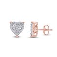 thumbnail image 2 of 1/4 Carat (Cttw) Round Natural Diamond Heart Frame Halo Stud Earrings For Womens 14K Rose Gold Plated 925 Sterling Silver (I-J Color, I2-I3 Clarity, 0.25 Cttw), 2 of 5