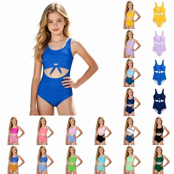 REDARER Girls Tie Front Cutout One Piece Swimsuit, Elegant Hollow Bathing Suit,15-16 Years