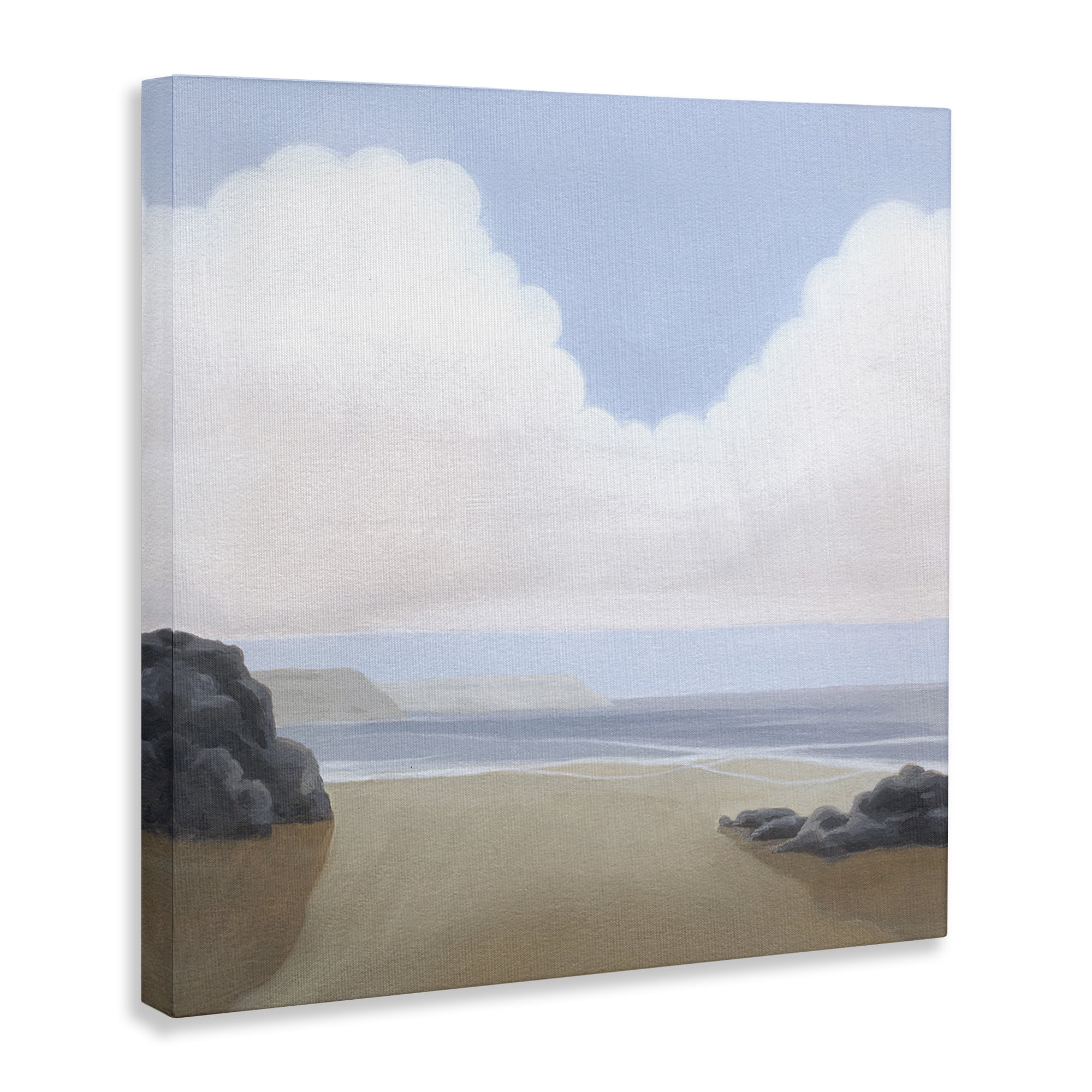 Stupell Industries Fluffy Clouds Over Beach Landscape Painting Gallery Wrapped Canvas Art Print Wall Art, 24 x 24