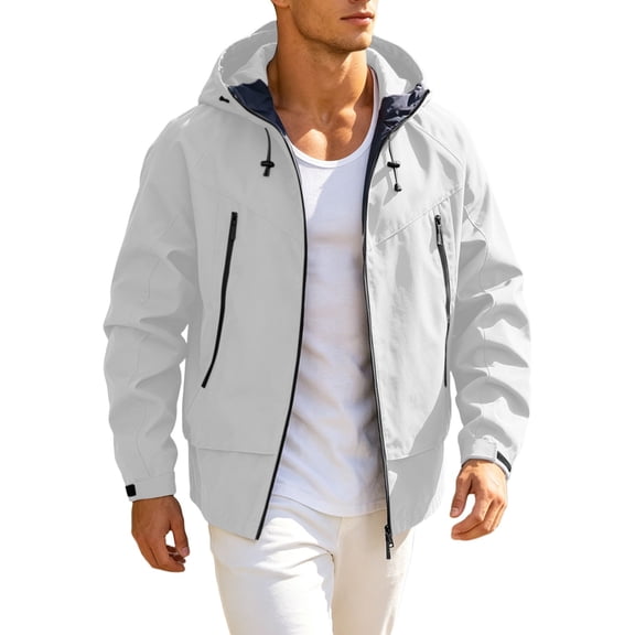 WRKEKC Mens Jackets Lightweight Hooded Zip Up Jacket with Drawstring Hood and Windbreaker Shell for Outdoor Casual Wear