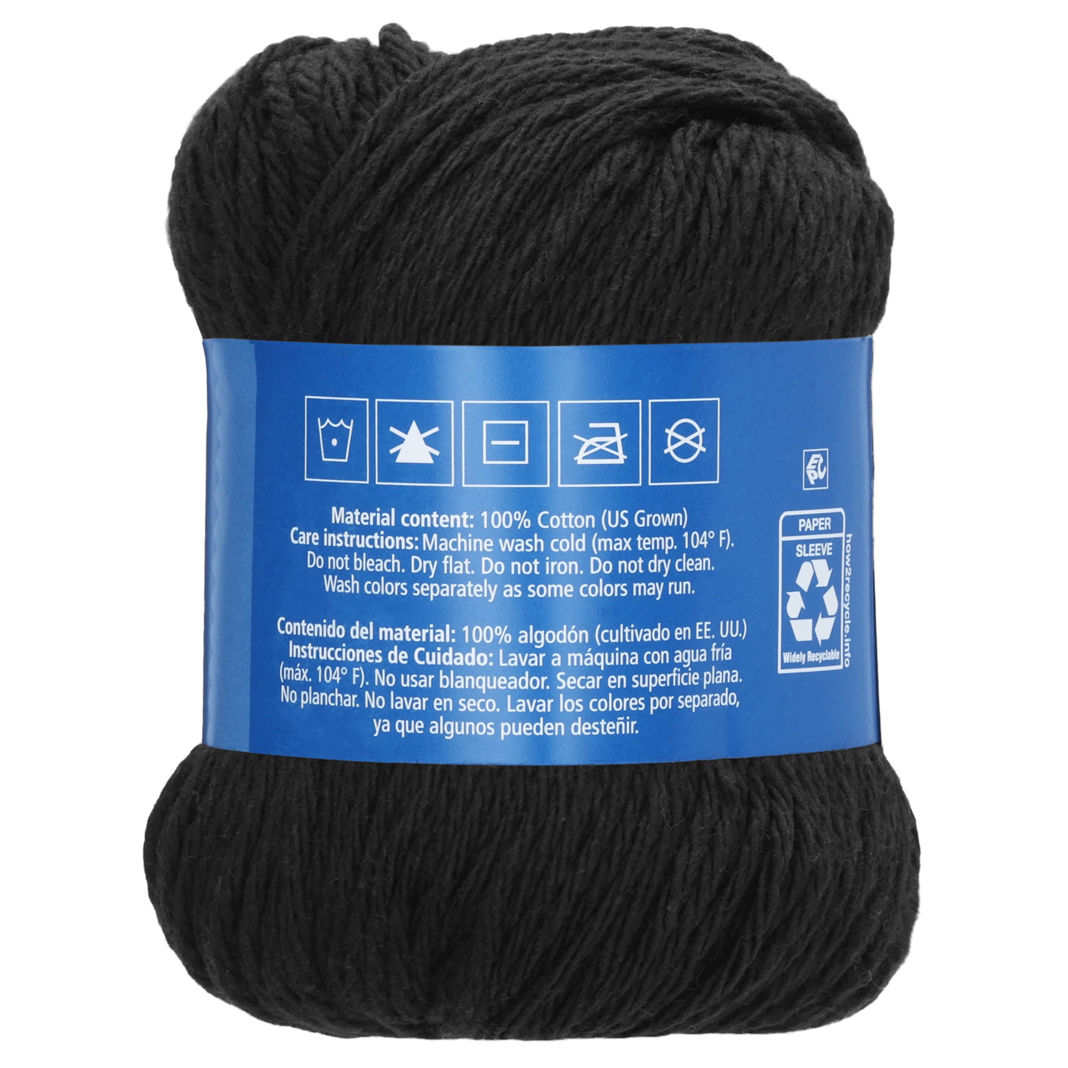 Hello Hobby Size 4 Medium Weight Cotton Black Yarn, 2.5 oz, 120 yds