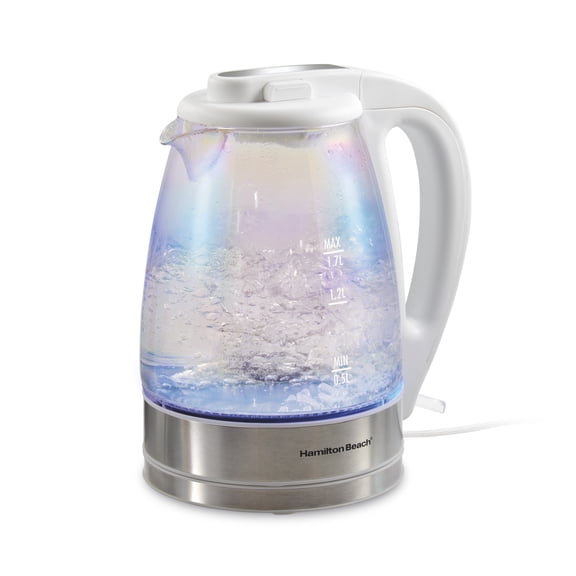 Hamilton Beach 1.7L Iridescent Glass Kettle, 1500 W, Electric Tea & Water Kettle with Auto Shut-Off and Boil-Dry Protection, White