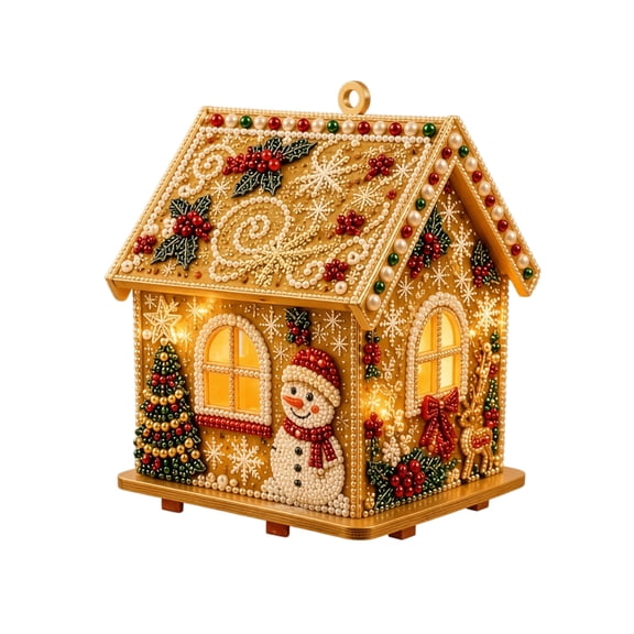 Gingerbread House Christmas Decor Diy Diamond Painting Kit Light Up Hanging Ornament Craft Kit for Adults Holiday Home Decorations