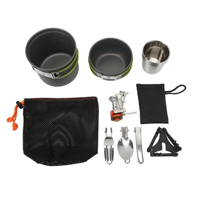Juego de utensilios de cocina para acampar, olla de cocina portátil multifuncional para Picnic al aire libre, juego de tenedor cuchara plegable