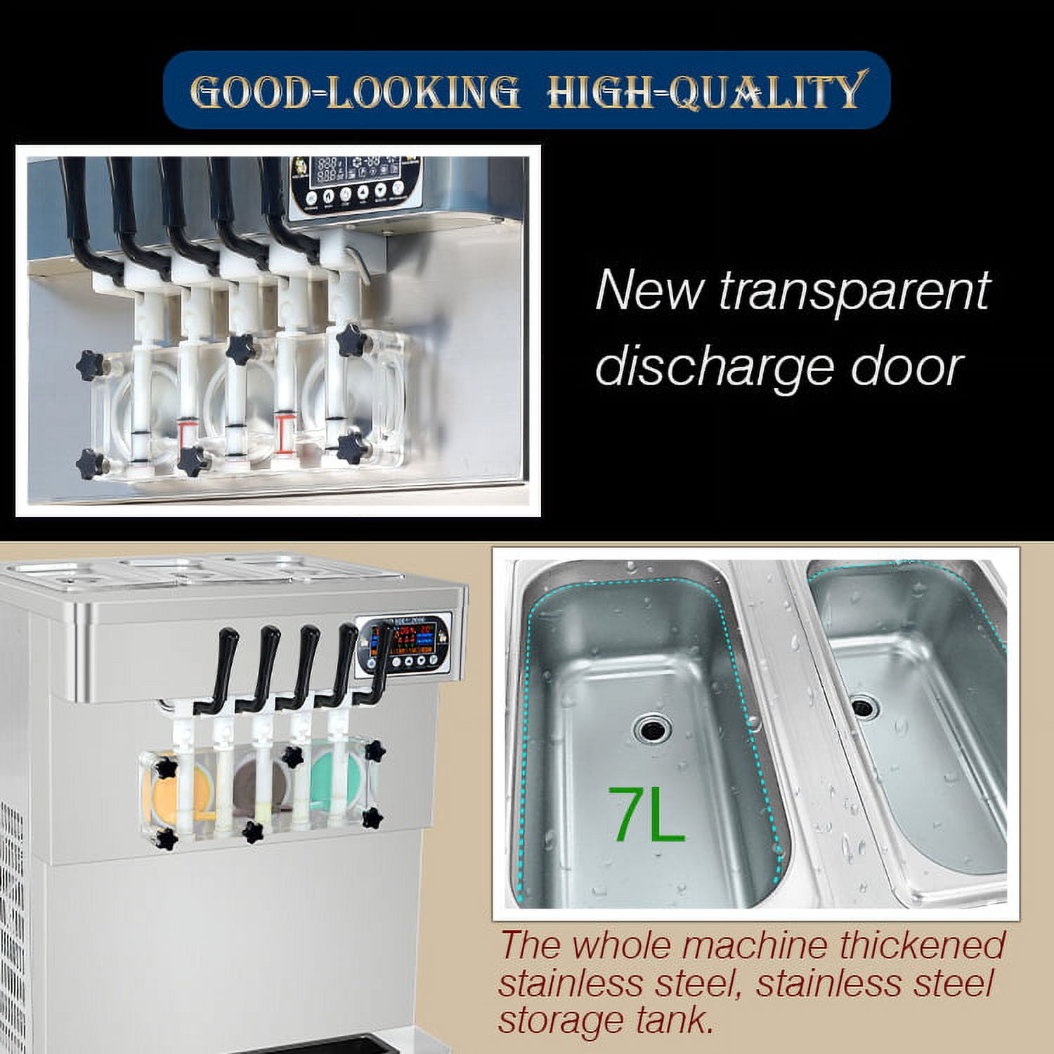 Kolice Commercial ETL 5 Flavors Soft Serve Ice Cream Machine,gelato soft ice cream maker -5 Different Discharge Nozzles,Upper Tanks Refrigerated