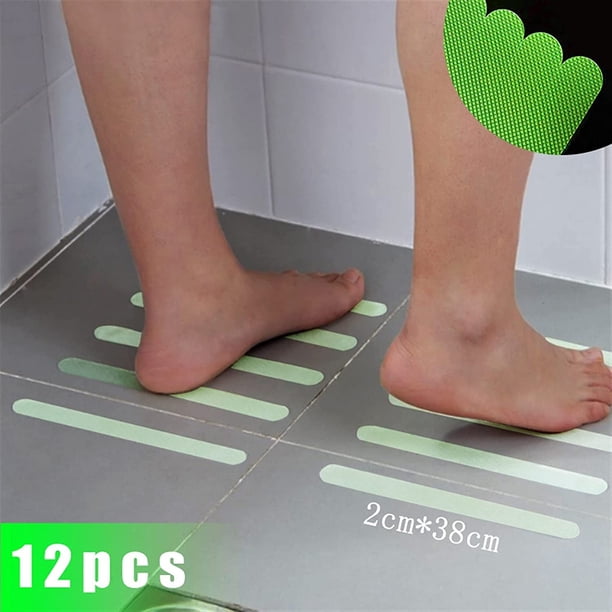 Tiras antideslizantes para ducha y bañera, juego de 12 tiras de ducha, tiras de baño transparentes, autoadhesivas, luminosas.