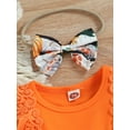 thumbnail image 4 of Qmyliery 2 Pcs Baby Girls Halloween Rompers, Baby Girls Pumpkin  Stripe Print Long Sleeve Patchwork Lace Bodysuit + Bow Headband, 4 of 9