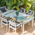 thumbnail image 2 of Easter Table Cloths for 5 Foot Rectangle Tables, Turquoise Truck Eggs Gnomes Rabbit Wooden Grain Patio Waterproof Elastic Fitted Tablecloths, Washable Rectangular Table Cover for Camping, 2 of 8