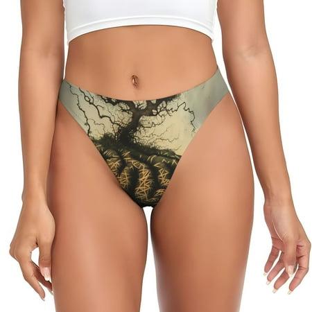 Qokaie Surreal Brain Tree Printed Women s Cotton Thong Underwear  Sexy Breathable Panties G-string-4X-Large