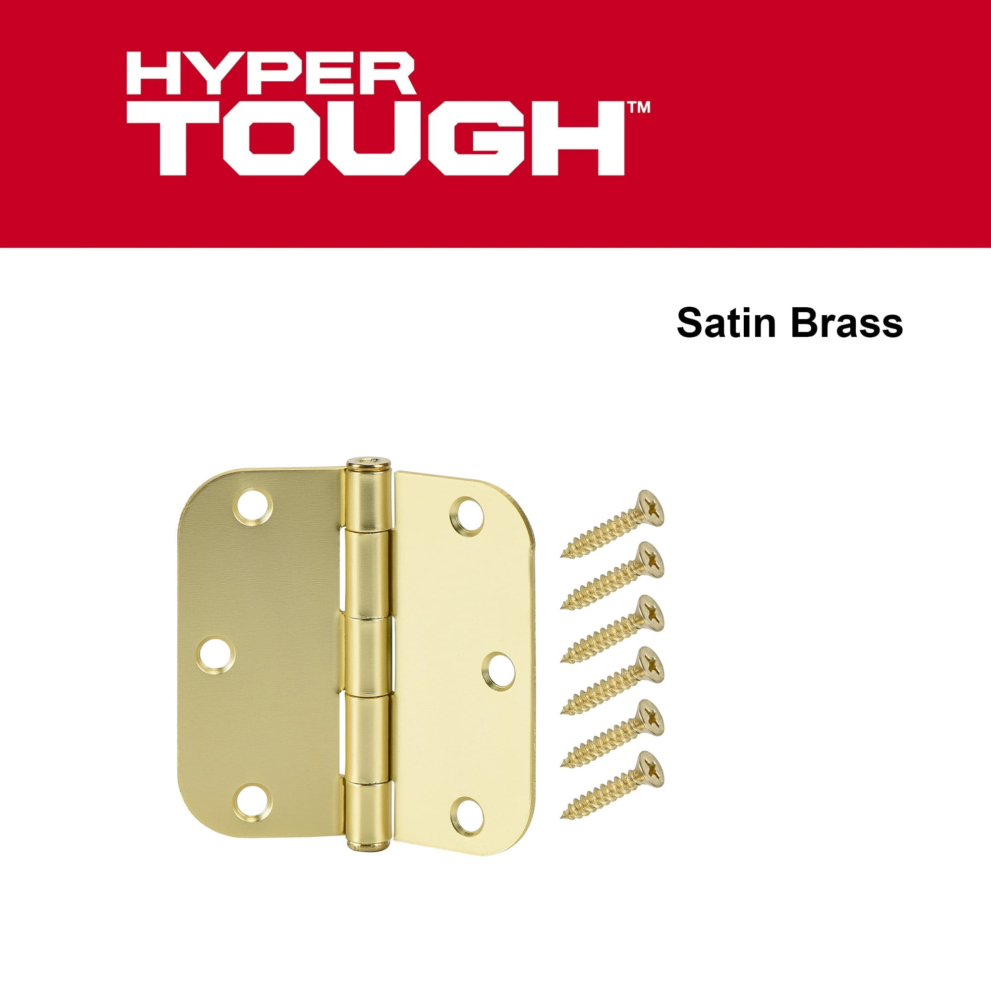 Hyper Tough 3-1/2 in. x 5/8 Inch New Squeak-Free Round Corner Hinge Brass, 1 Piece